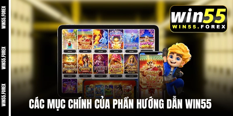 Các mục chính của phần hướng dẫn WIN55